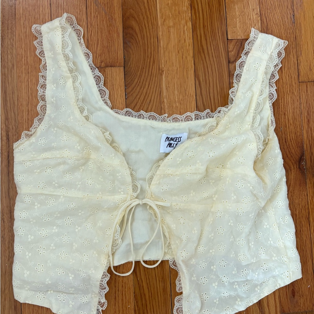 Princess Polly Butter Yellow Lace Crop Top